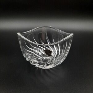 Mikasa Swirl Cut Crystal Bowl, Tri-Rim Clear Art Glass‎ Dish, Vintage Label